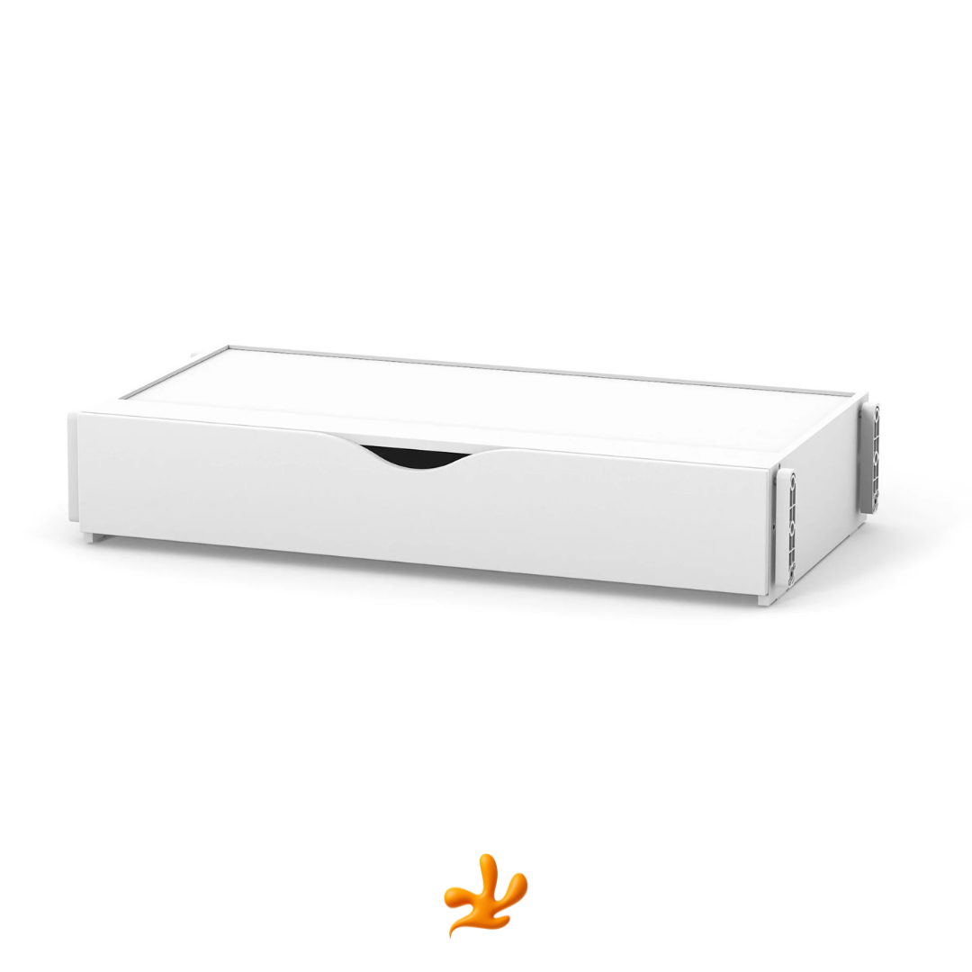 Houpací mechanismus Gekko pro uklidňování dítěte. Vhodný pro postýlky Sleeppo, Rinbo, Lappi, Robbi, Flatti. S úložným šuplíkem na věci. Bílá.